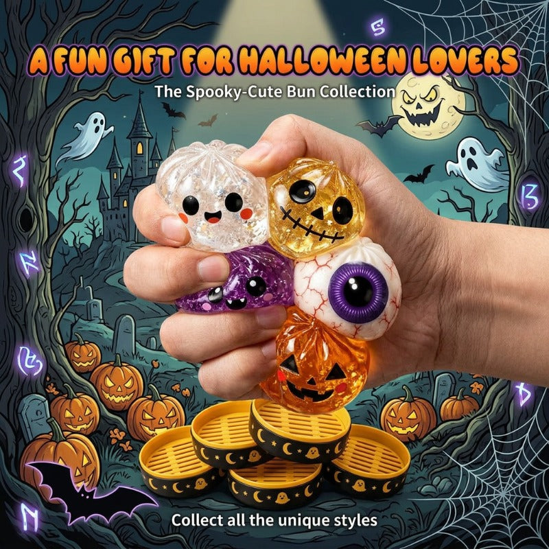 Halloween Squishy Slow Rise Toy Set 10pcs – Spooky Themed Buns & Steamer Bases Sensory Squeeze Toys – Bulk Halloween Party Favors for Goodie Bags, Classroom & Office