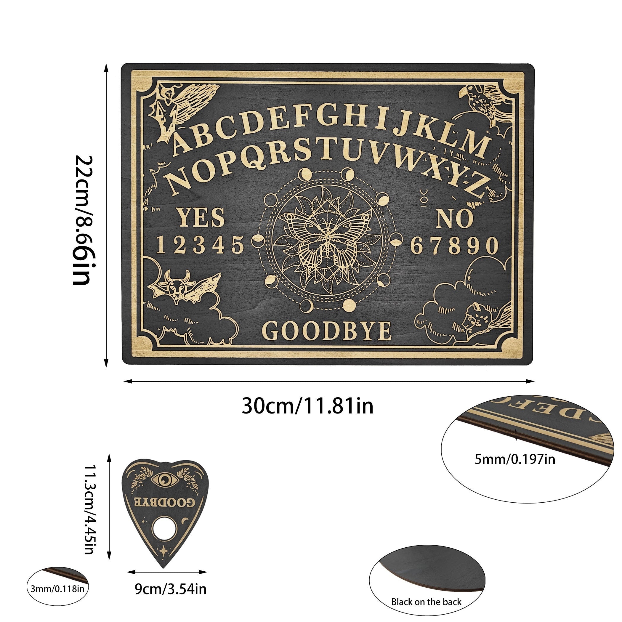 Ouija Board Wooden Psychic Set 2pcs – Handmade Carved Spiritual Guidance Divination Board Witchcraft Altar Decor Halloween Gift for Witches Moon Butterfly