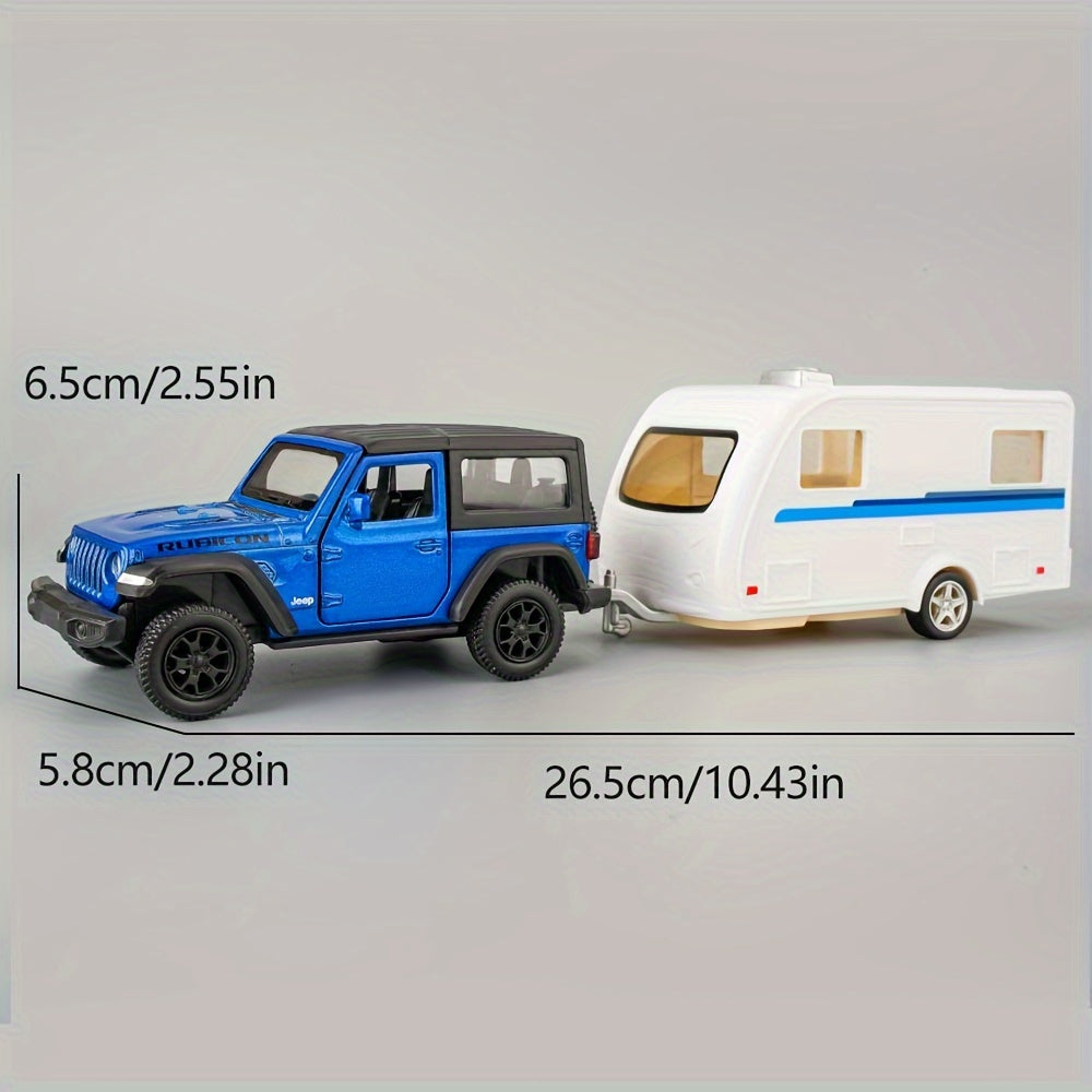 Die-Cast Pull Back Car with Horse Trailer 1:36 Scale Zinc Alloy Toy Vehicle Set, Openable Doors, Gift for Kids Boys Adults
