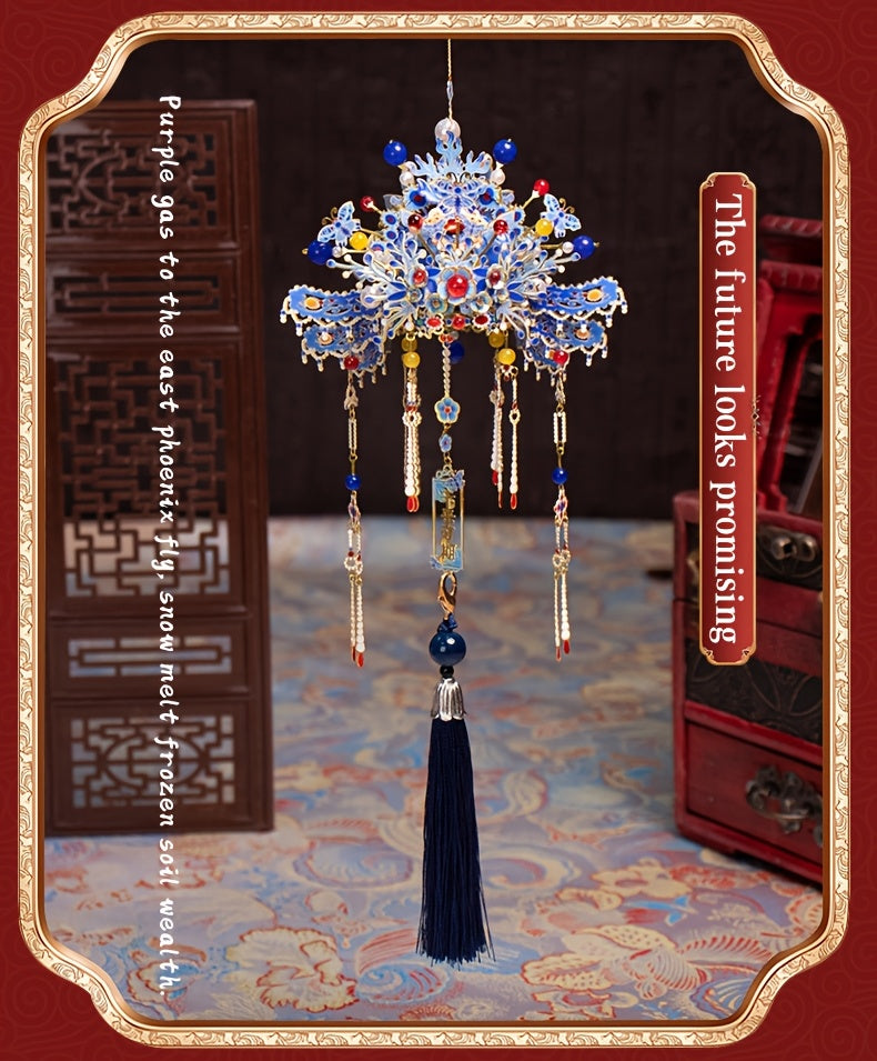 3D Metal Puzzle Phoenix Crown – Elegant Blue & Gold Intricate Model with Beads & Tassels, Unique DIY Assembly Gift for Teens Adults Boyfriend Girlfriend Birthday Christmas
