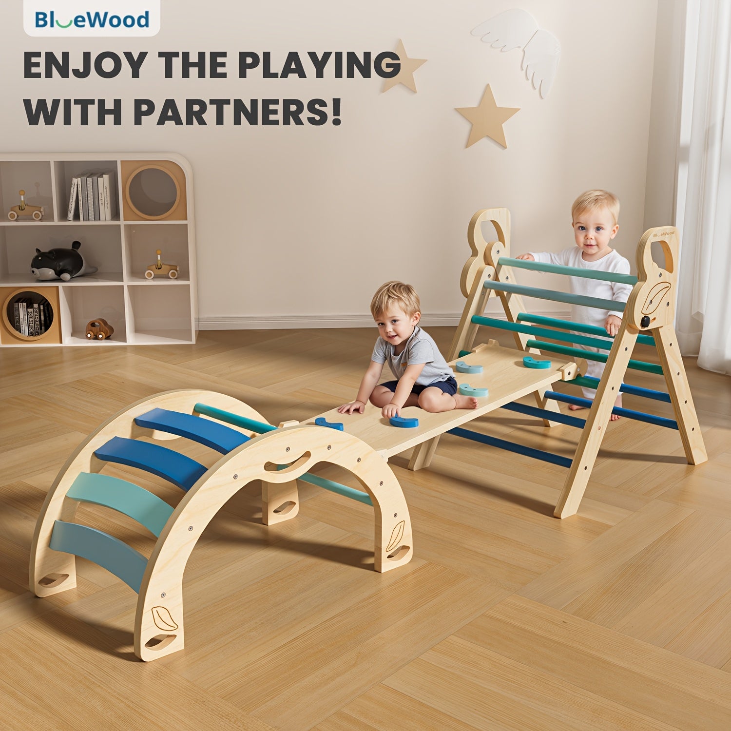 Pikler Triangle 8-in-1 Foldable Wooden Climbing Set Toddlers Indoor Jungle Gym with Slide Arch Rocker Montessori Toy Ages 1 2 3 4 5 Birthday Christmas Gift