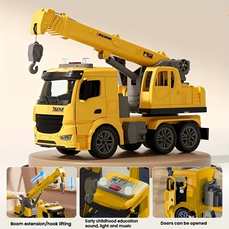 Inertia Crane Toy Engineering Vehicle with Interactive Track Telescopic Arm Double Doors No Battery Construction Truck for Kids Toddlers Ages 3+ Birthday Christmas