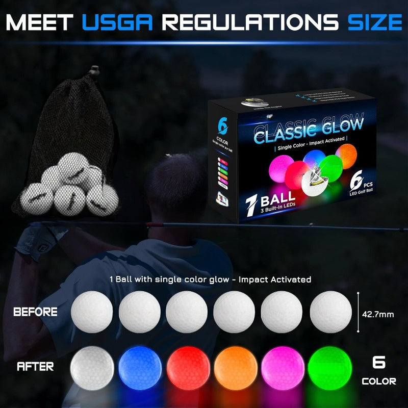 Glow in the Dark Golf Balls LED, Ultra-Bright 3-LED Core Night Golf Balls with 8-Minute Reset Timer & Mesh Bag, 342-Dimple Pattern for Men Women Teens Beginners, Birthday Christmas Father's Day Golf Gift