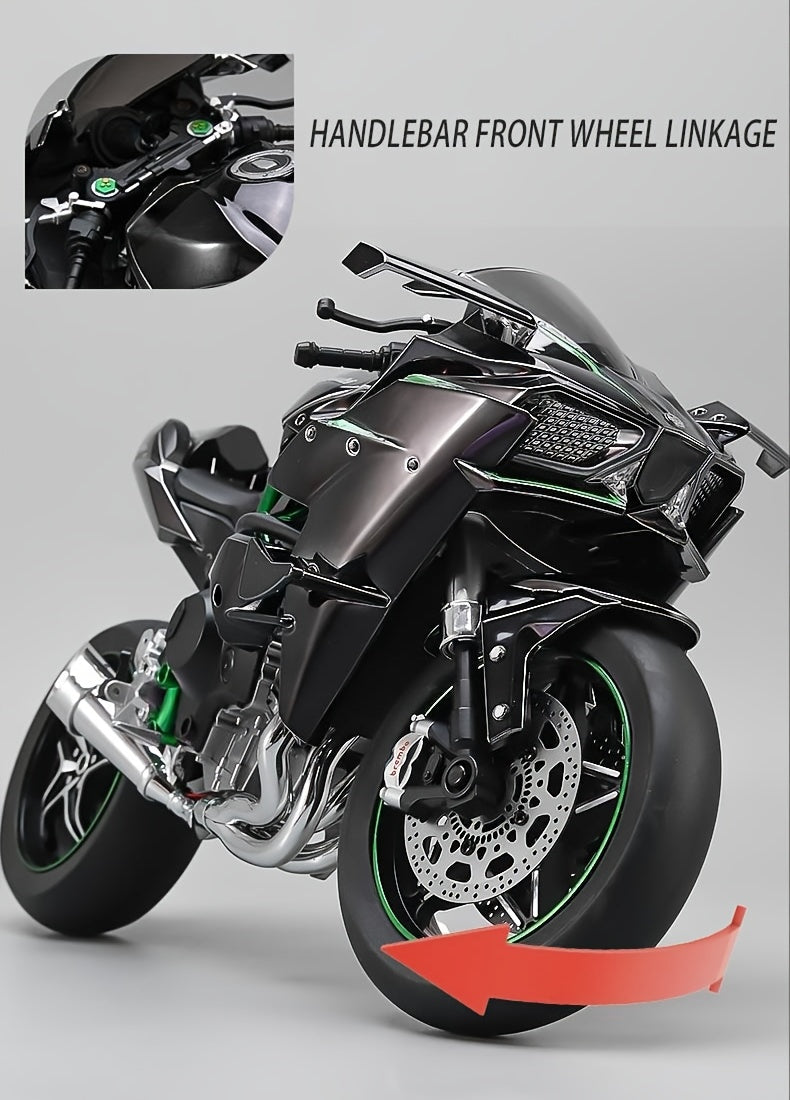 Die-Cast Motorcycle Model with Realistic Sound Effects & Exhaust Spray – 1:6 Scale Alloy Replica with LED Lights, Rotating Wheels & 8 Accessories, Collector Gift for Motorcycle Enthusiasts