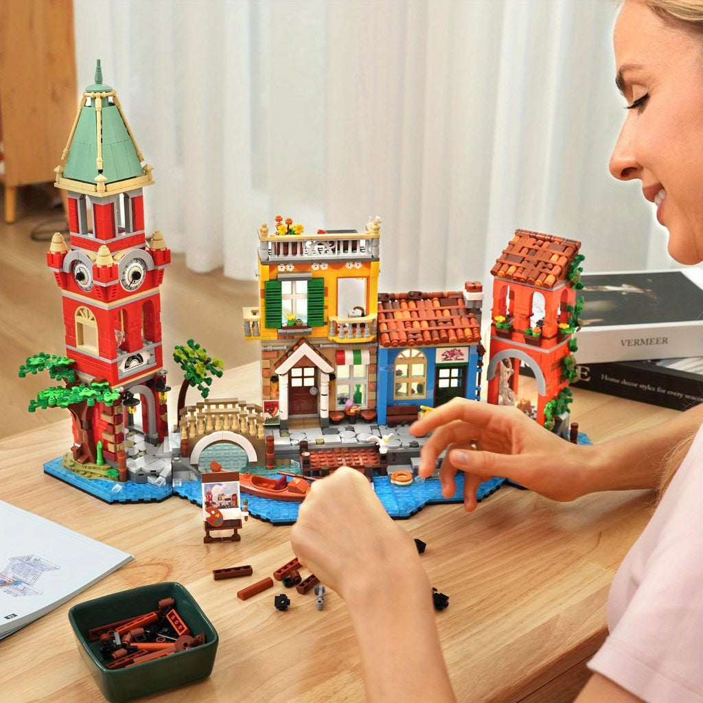 2155-Piece Venice Main Street Building Block Set for Adults - City Riverside Architecture Kit Flower Shop Pizzeria Canal, Home Decor Display Model, Unique Easter Birthday Gift Women Men Ages 14+