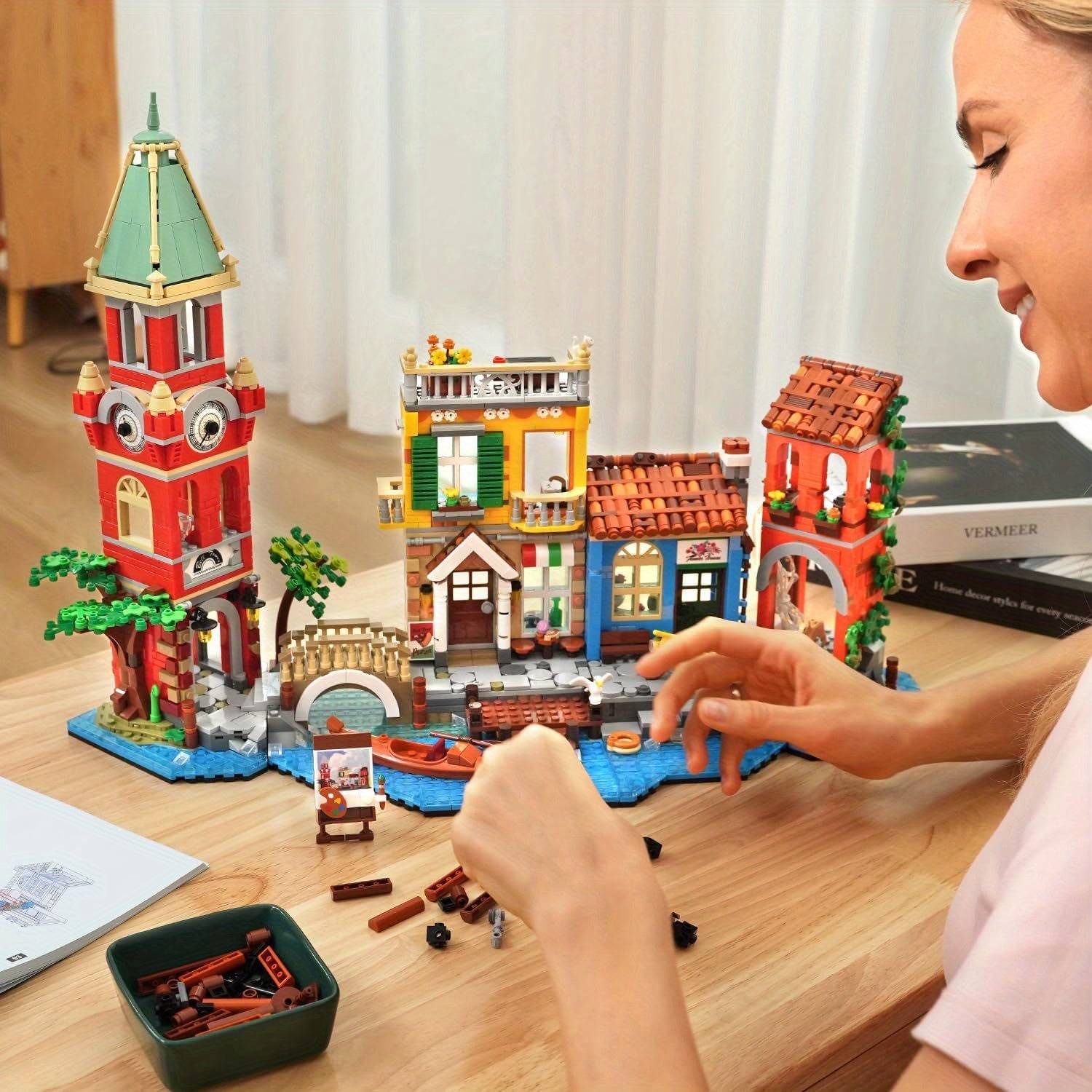 2155-Piece Venice Main Street Building Block Set for Adults - City Riverside Architecture Kit Flower Shop Pizzeria Canal, Home Decor Display Model, Unique Easter Birthday Gift Women Men Ages 14+