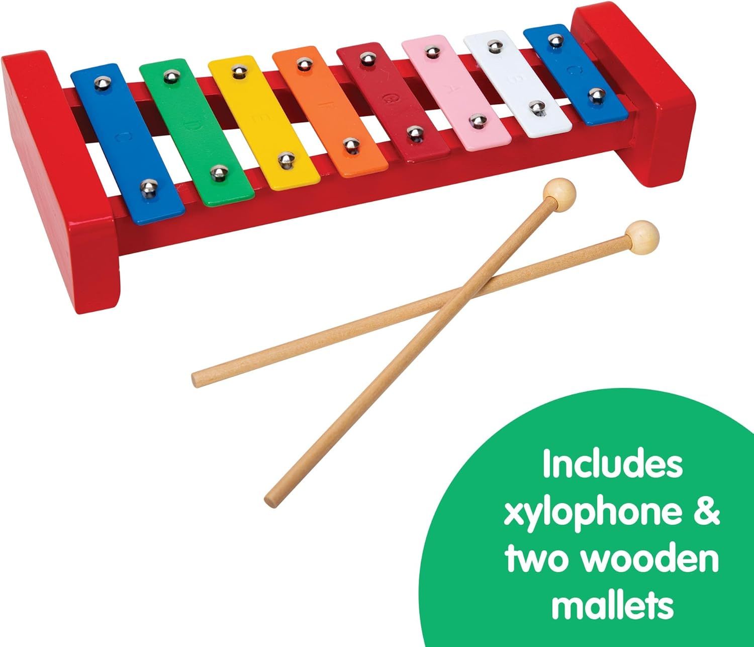 Wooden Xylophone for Kids - 8 Colorful Metal Keys with Musical Notes, 2 Mallets Included, Toddler Musical Instrument Toy Ages 3+, Birthday Gift for Boys & Girls