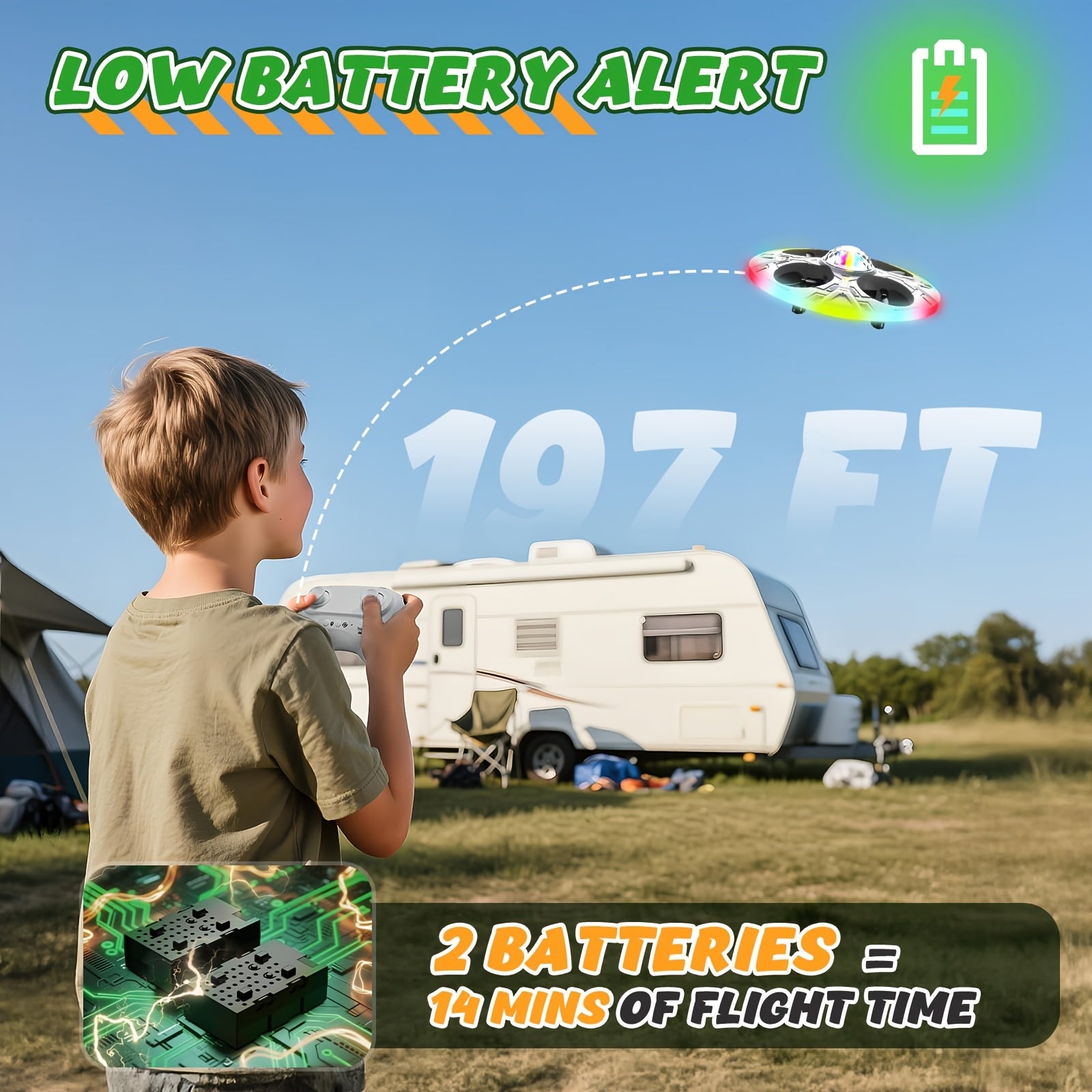 Mini UFO Drone for Kids RC Helicopter Remote Control Airplane with LED Lights Auto Hover 2 Batteries 14 Min Flight Indoor Outdoor Toy Gift