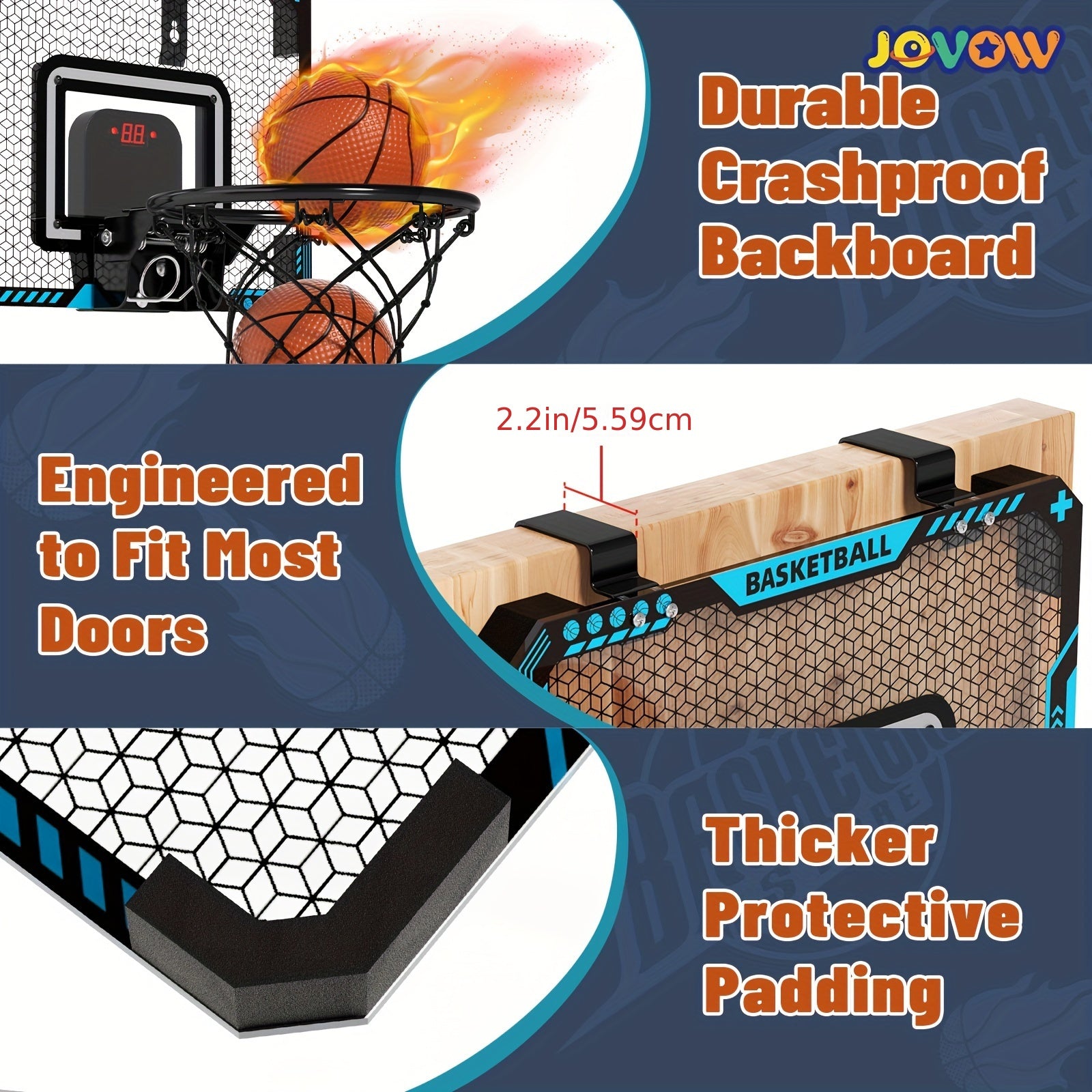 Kids Basketball Hoop Set with LED Lights Electronic Scoreboard 4 Balls Door Stand Indoor Outdoor Sports Toy for Boys Girls - Birthday Christmas Gift