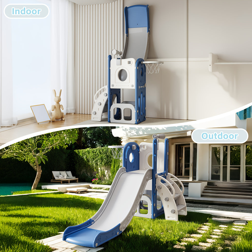 Toddler Slide and Climber Playset Indoor Outdoor for Boys Girls Ages 1.5-6 - L-Shaped Playground with Basketball Hoop Storage Telescope, Easy Assembly Kids Slide Set, Birthday Christmas Gift