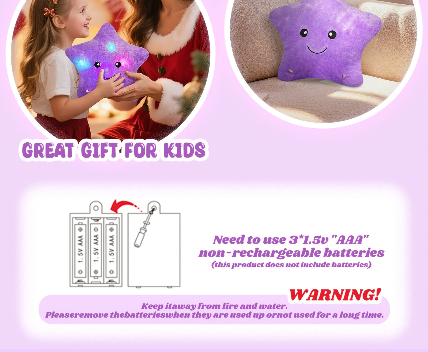 Musical Glowing Purple Star Plush Toy – Lullaby & Soft Starlight Night Light, Cozy Stuffed Star Plushie for Baby Toddler Bedroom, Birthday Baby Shower Holiday Gift for Kids Boys Girls