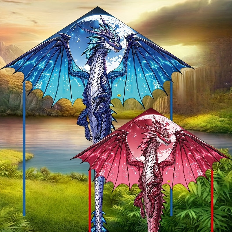 3D Dragon Kite Evil Dragon Design for Kids Adults - Durable Polyester Outdoor Beach Park Flying Kite Red Blue - Birthday Christmas Gift for Dragon Fans