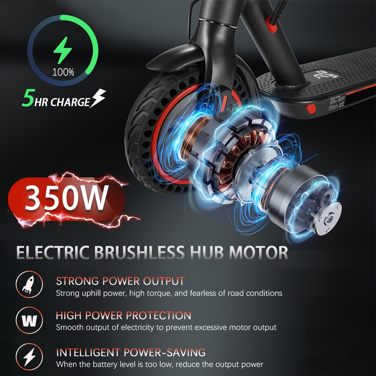 Electric Scooter for Adults 350W Folding 8.5-Inch with LED Display - 3 Speed Modes 15-30 Mile Range E-ABS Disc Brake 220LB Capacity - Commuter E-Scooter Black