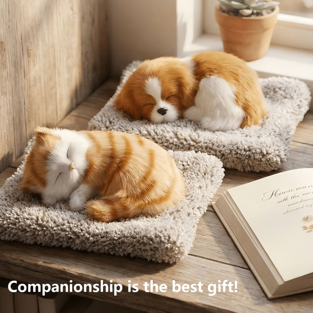 Sleeping Kitten Plush Toy with Meow Sound – Realistic Stuffed Cat Doll Soft Faux Fur, Press-Back Sound, Cute Mini Decor Gift for Kids & Cat Lovers