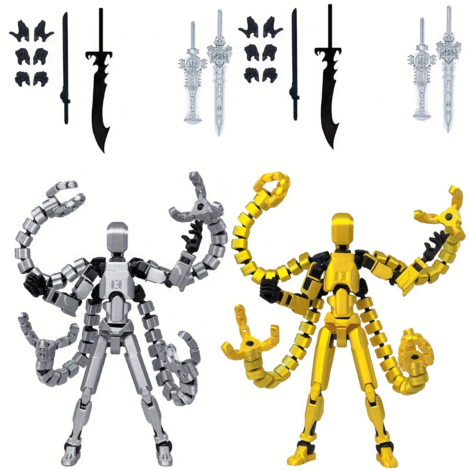 Articulated Robot Action Figure 2pcs Set – 3D Printed Multi-Jointed Poseable Lucky Mobile Robot Desktop Decoration Cool Gift for Gamers Collectors Teens