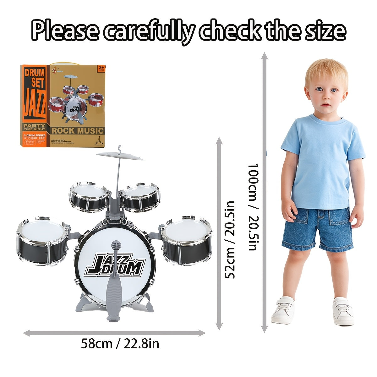 Kids Drum Set with Chair for Toddlers Ages 3-5 - Children's Musical Instrument Toy, Birthday Christmas Gift for Boys & Girls, Black & Deep Blue