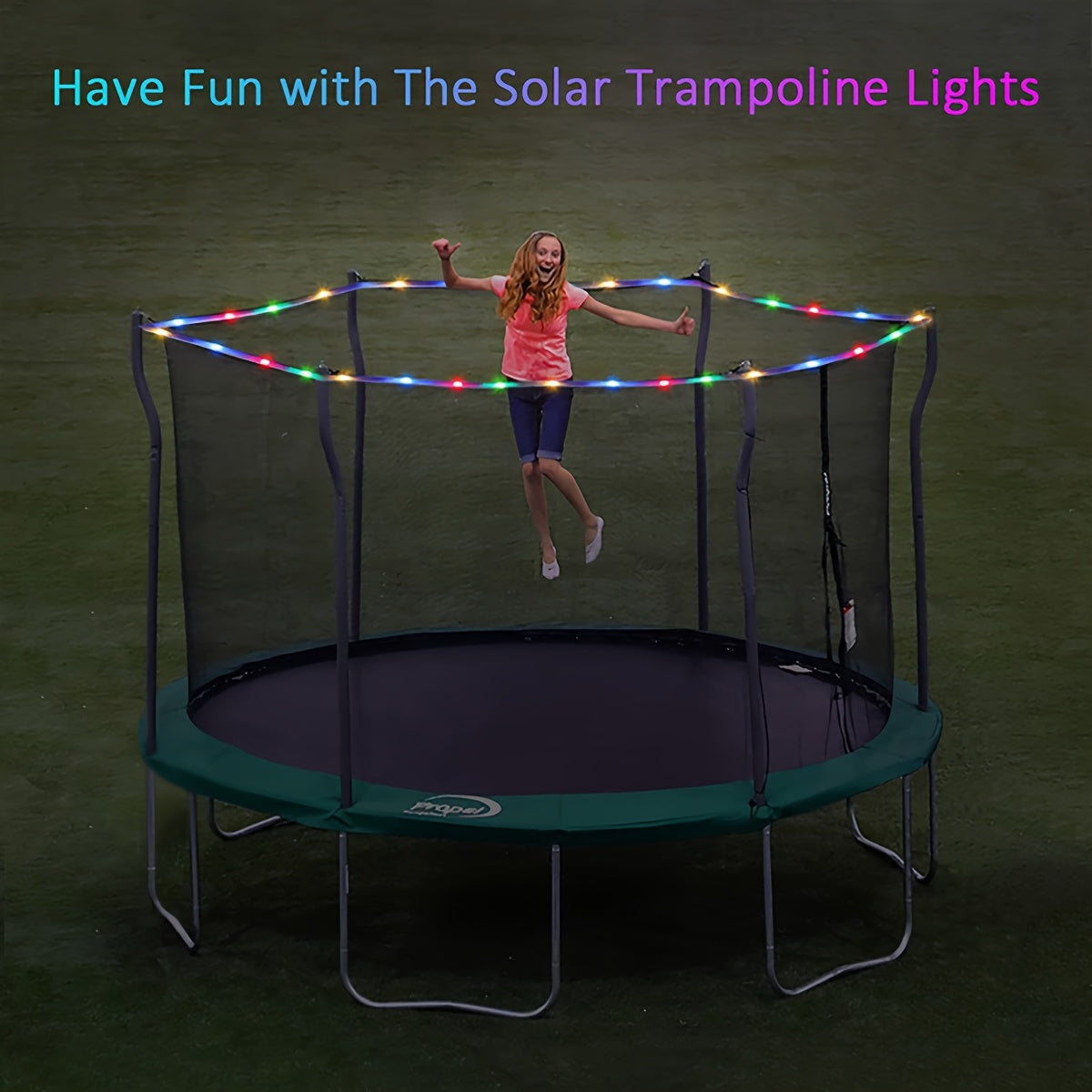 Solar Trampoline Lights IP65 Waterproof 8 Dynamic Modes - Outdoor LED String Lights for 8-16ft Trampolines Solar Powered Warm White Multicolor Kids Backyard Night Play Accessory