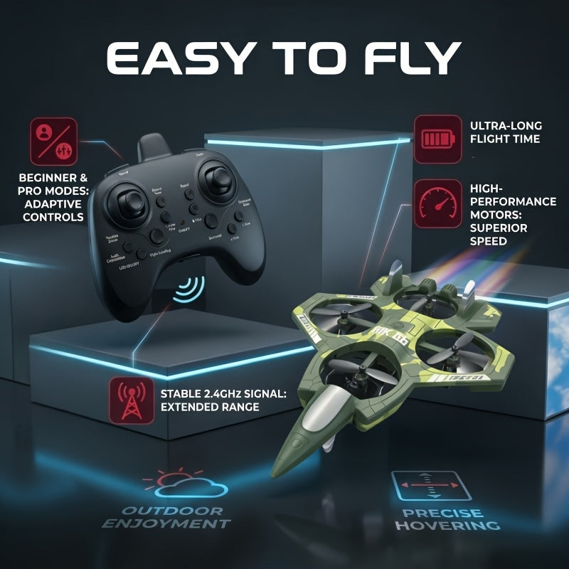 RC Drone with Altitude Hold & 360° Stunt Flips – LED Remote Control Aircraft, One-Key Takeoff/Landing, Rechargeable Battery, Beginner Friendly