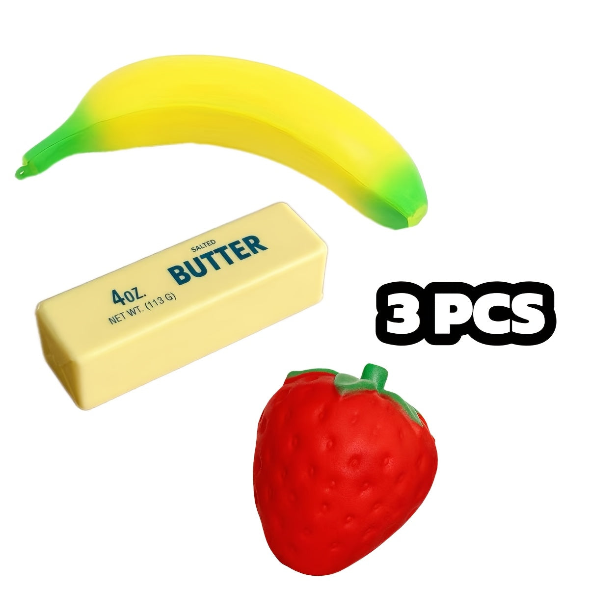 Squishy Food Slow Rising Stress Relief Toy Set 3/6pcs Butter Banana Strawberry PU Foam Sensory Squeeze Toys – Pretend Play Simulation Food for Kids Classroom Holiday Office Decoration Gift