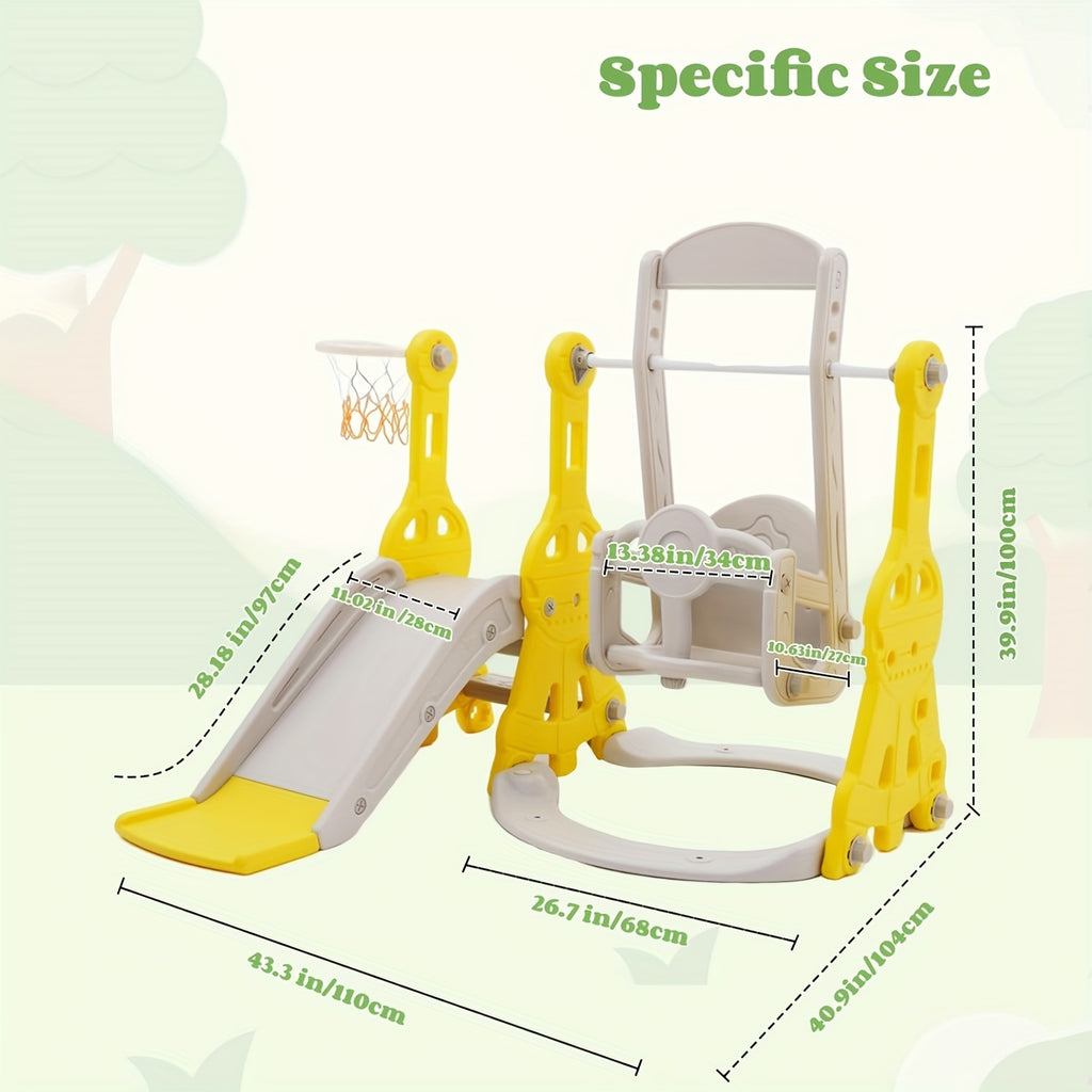 4-in-1 Toddler Slide and Swing Set with Climber Basketball Hoop Indoor Outdoor Backyard Playset for Kids Ages 1-3