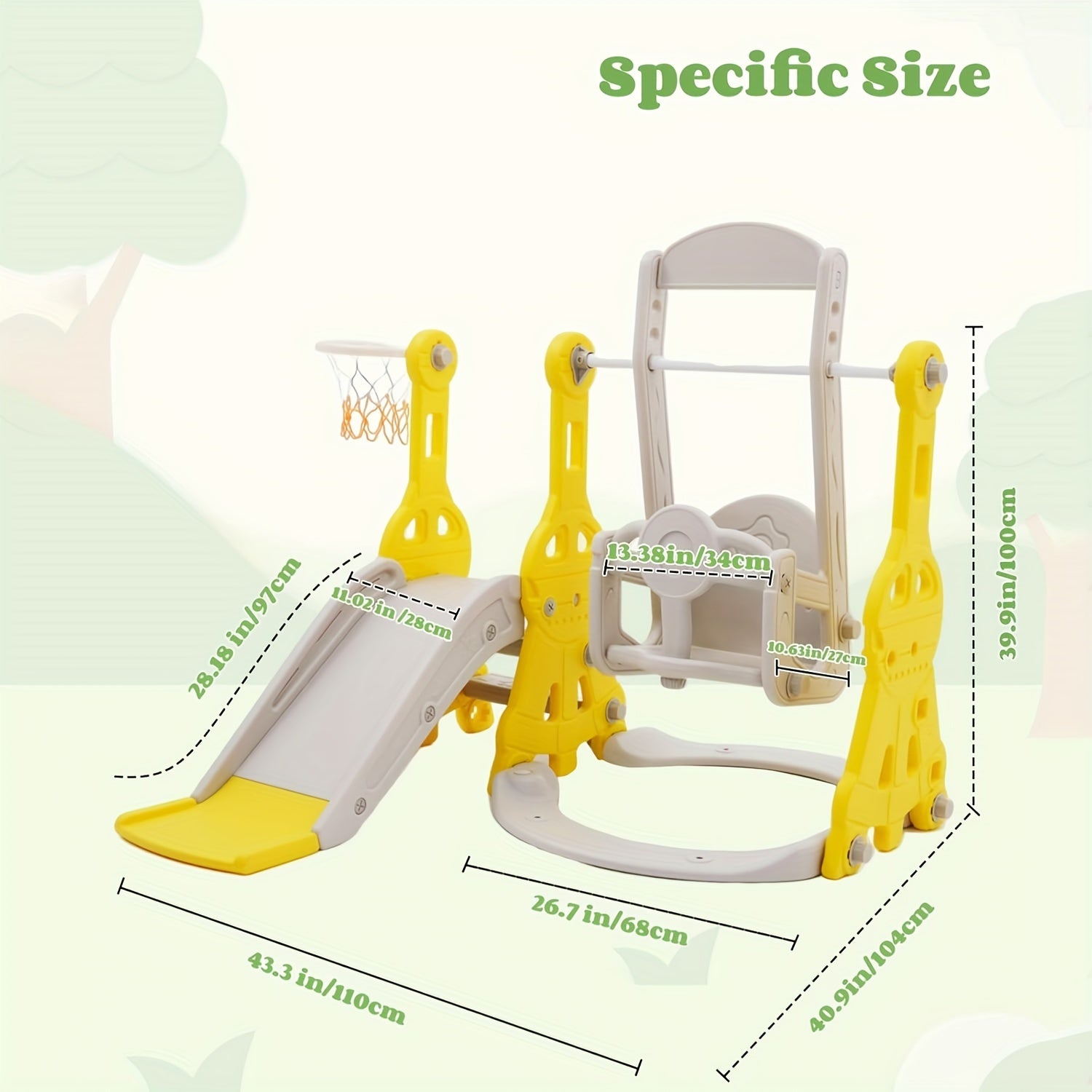 4-in-1 Toddler Slide and Swing Set with Climber Basketball Hoop Indoor Outdoor Backyard Playset for Kids Ages 1-3