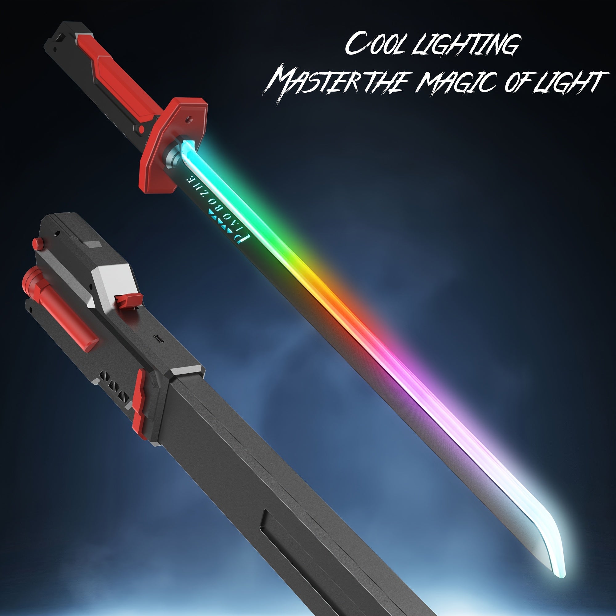 Cyberpunk Neon Sword 31.5" with Hit Sensor, Spark Blade, Fog & Sound Effects – Type-C Rechargeable LED Cosplay Prop for Rave, LARP, Halloween & Display, Ages 16+