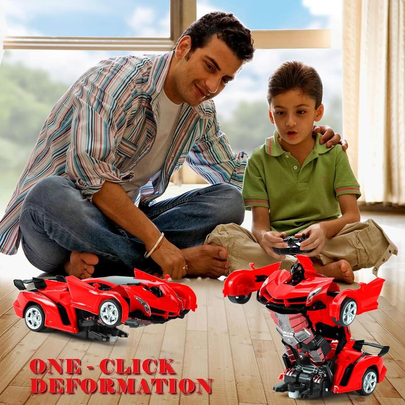 Transforming Remote Control Car, TIBIBEE 1:18 Robot Toy with 2.4GHz Control, 360-Degree Spins, LED Lights and Two Rechargeable Batteries