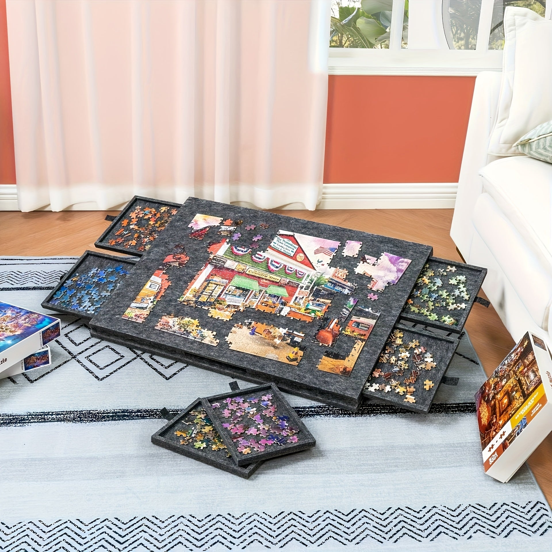 Portable Jigsaw Puzzle Table with 6 Storage Drawers, Adjustable Tilt, Felt Board, Non-Slip Surface, Protective Cover & Carry Handle – Perfect Gift for Puzzle Lovers