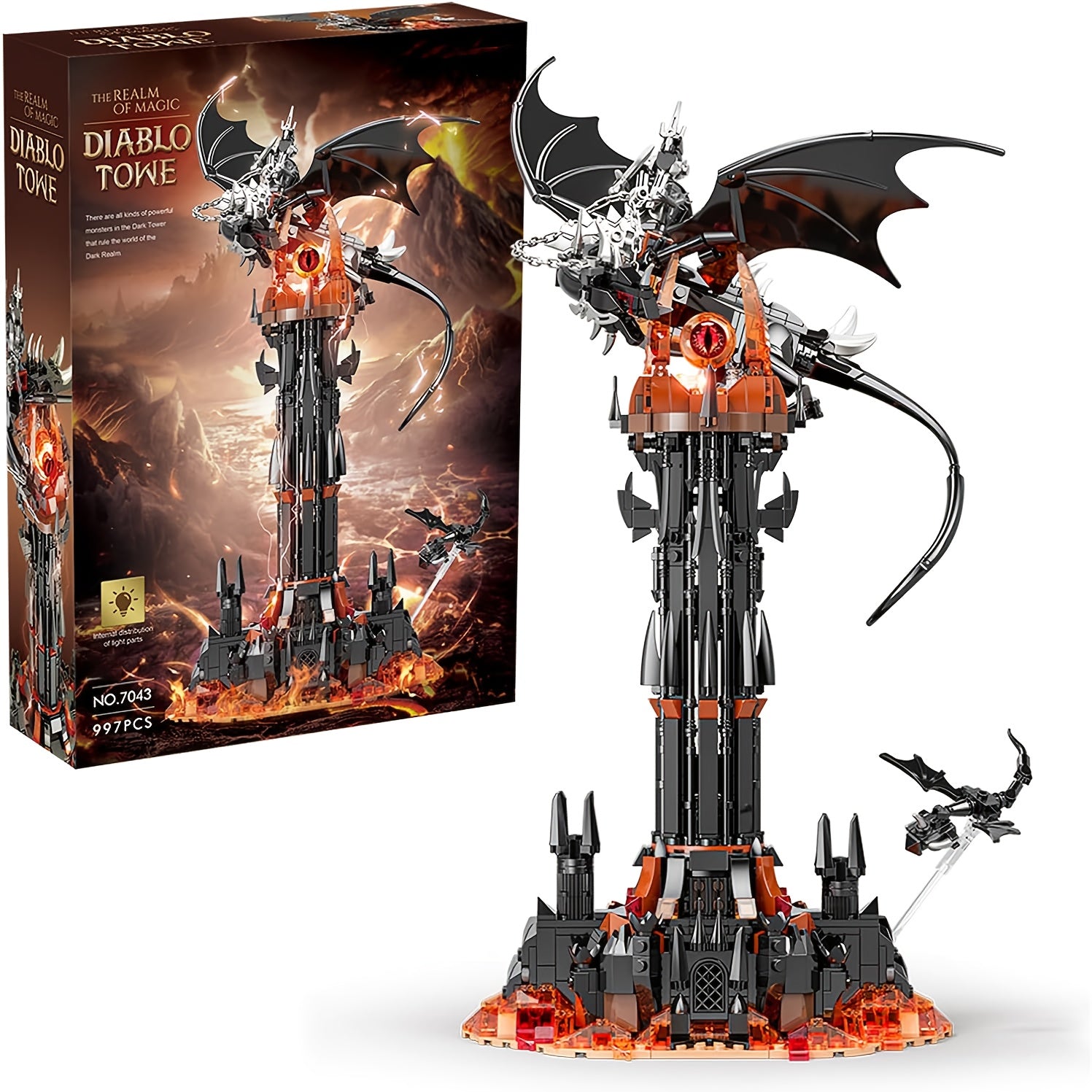 Dragon Castle Building Blocks Set, Black Dragon Guardian Tower Assembly Model with Magic Dark Architecture, Creative STEM Building Toy for Kids, Halloween Birthday Christmas Gift