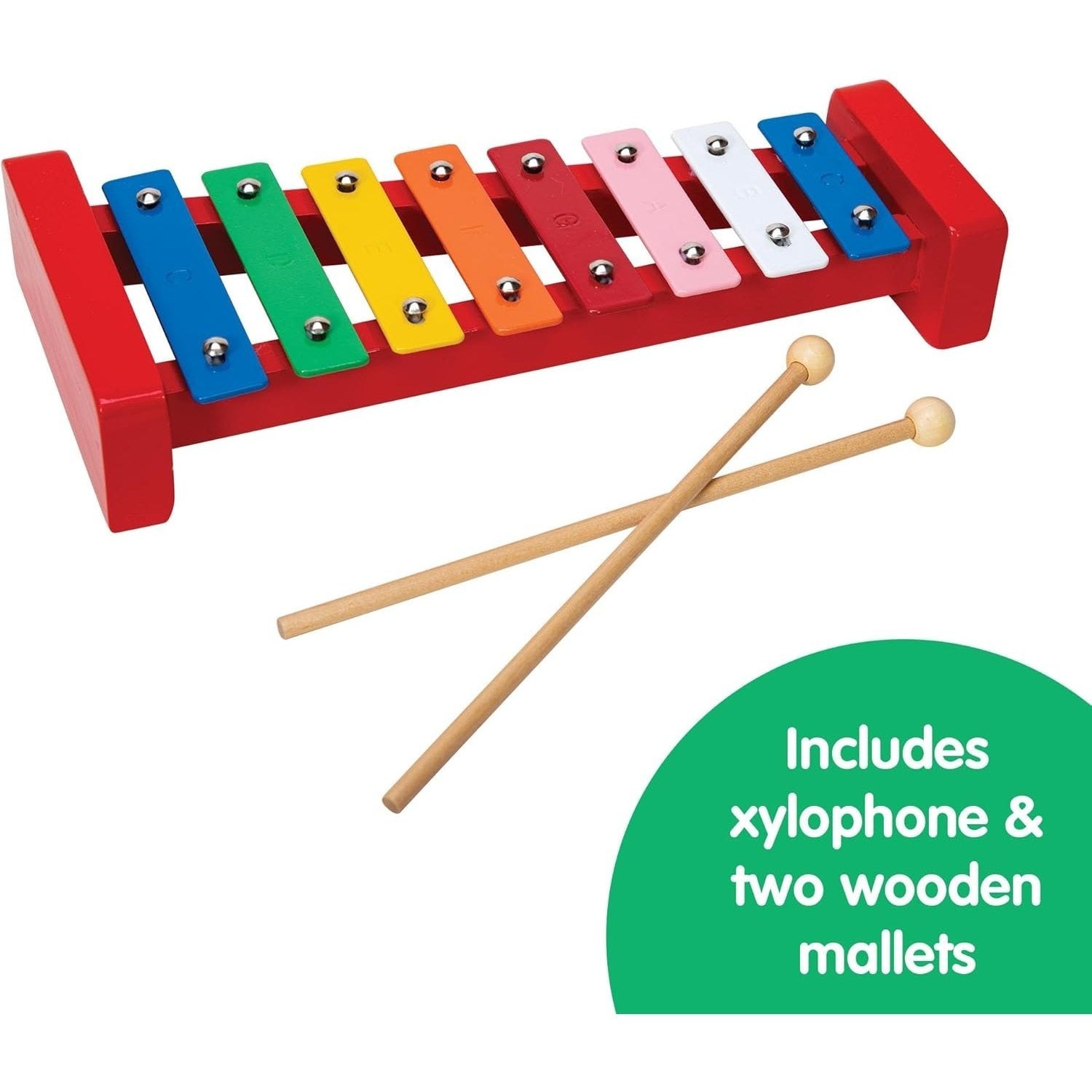 Wooden Xylophone for Kids - 8 Colorful Metal Keys with Musical Notes, 2 Mallets Included, Toddler Musical Instrument Toy Ages 3+, Birthday Gift for Boys & Girls