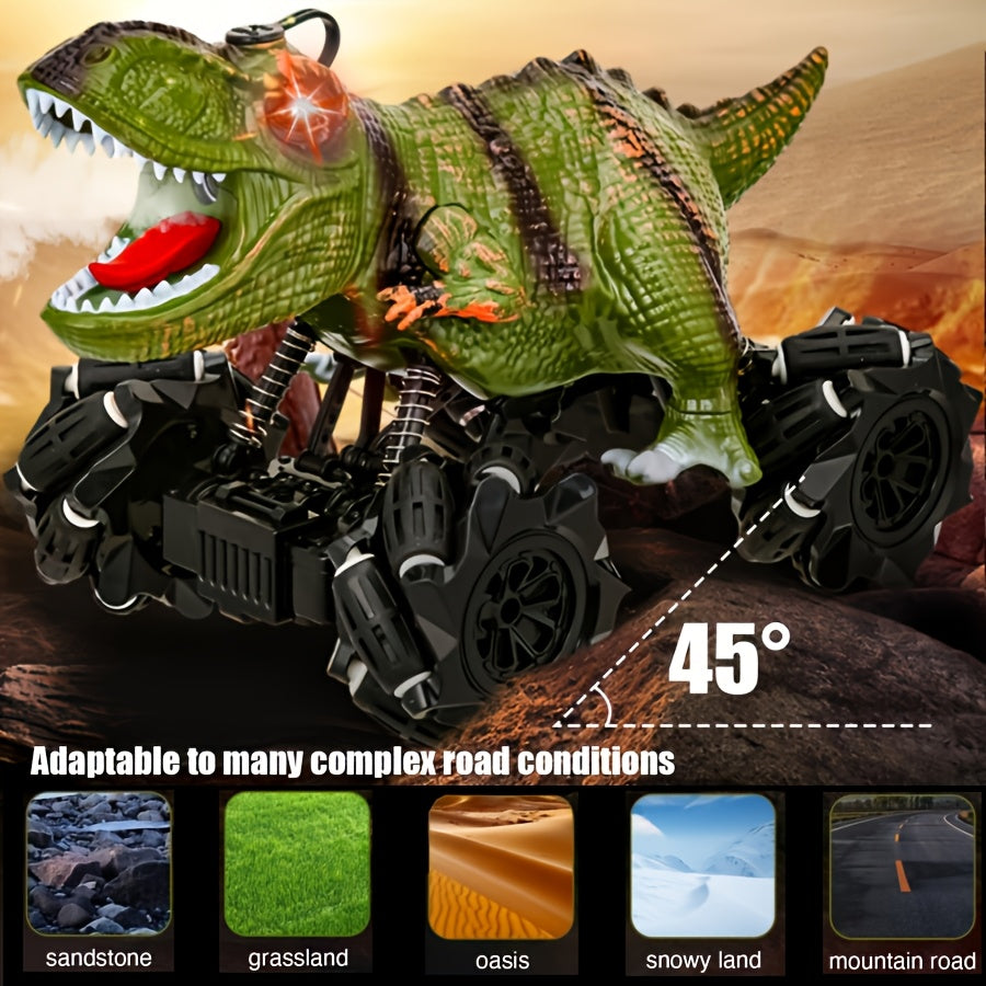 Dinosaur RC Stunt Car with Lights Sounds & Spray - Monster Truck Remote Control Toy for Boys Girls Kids All-Terrain Indoor Outdoor Fun Birthday Easter Gift