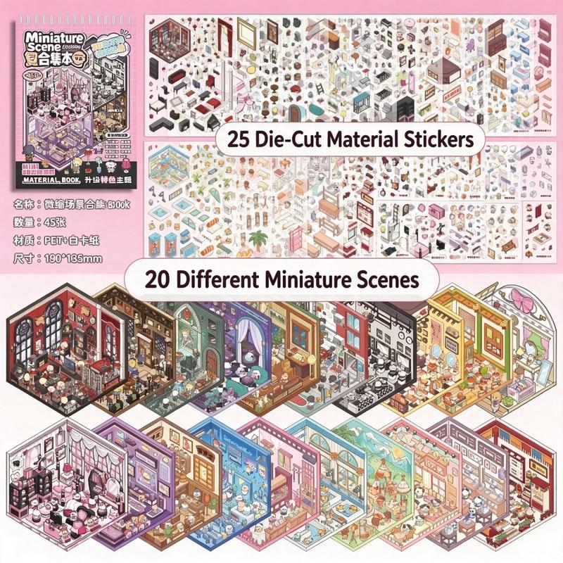 DIY Miniature Scene Box Sticker Kit, Colorful 3D House and Room Crafts with Cute, Bakery and Horror Theme Options for Creative Hobby Gifts
