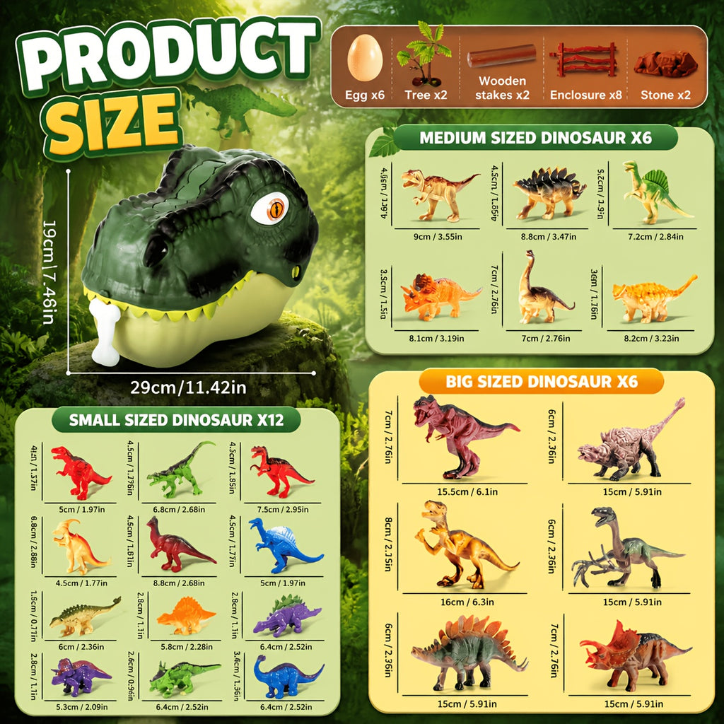 Dinosaur Toys Playset 46 Pcs for Kids – Realistic Jurassic Dinosaur Figures with Eggs, Trees & Fence, Build a Dino World, Educational Gift for Boys & Girls Ages 3+