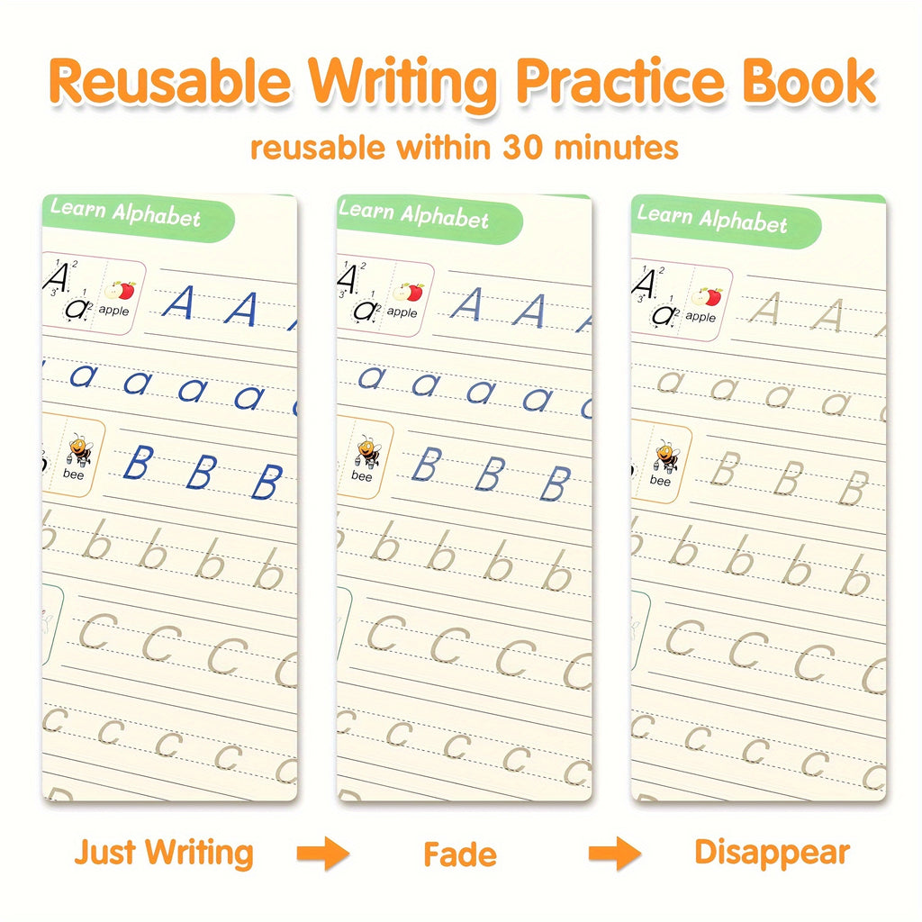 Magic Grooved Handwriting Practice Book for Kids Reusable Tracing Workbook Letters Numbers Drawing Ages 3-8 Kindergarten Preschool Learning Gift