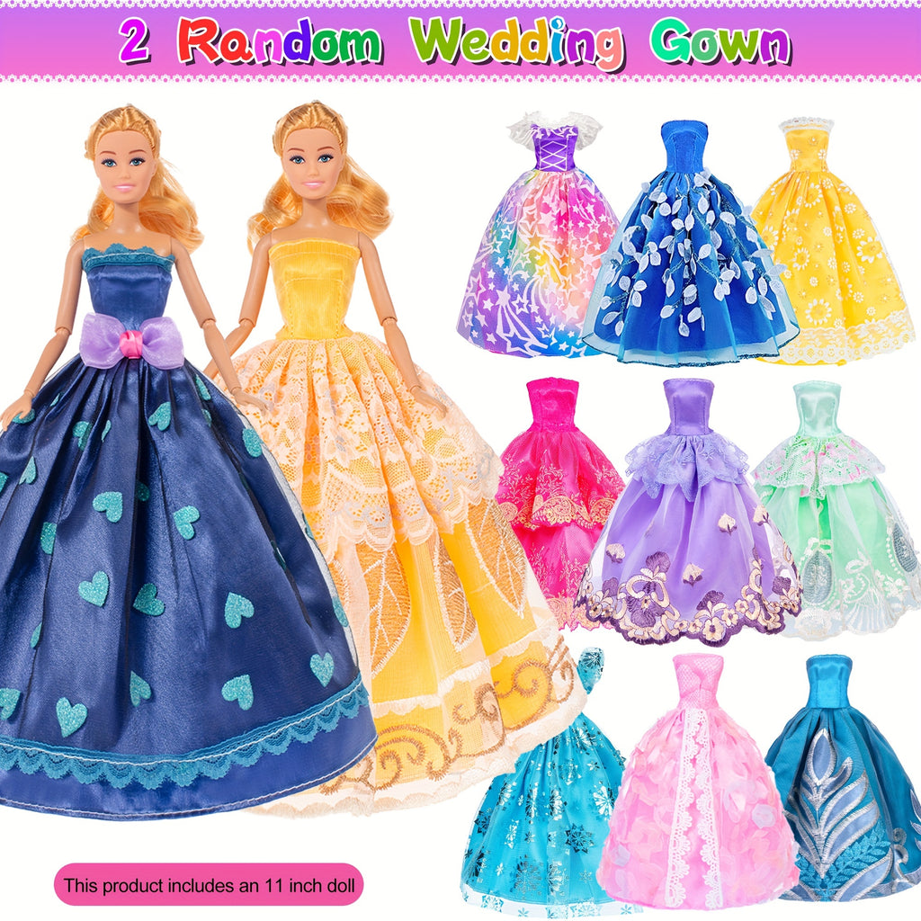47pcs Fashion Doll Set 11.5 Inch with Fur Coat, Princess Gowns, Dresses, Shoes, Dog & Crowns – Complete Doll & Clothes Gift for Girls Ages 4-12, Mix & Match Wardrobe Included