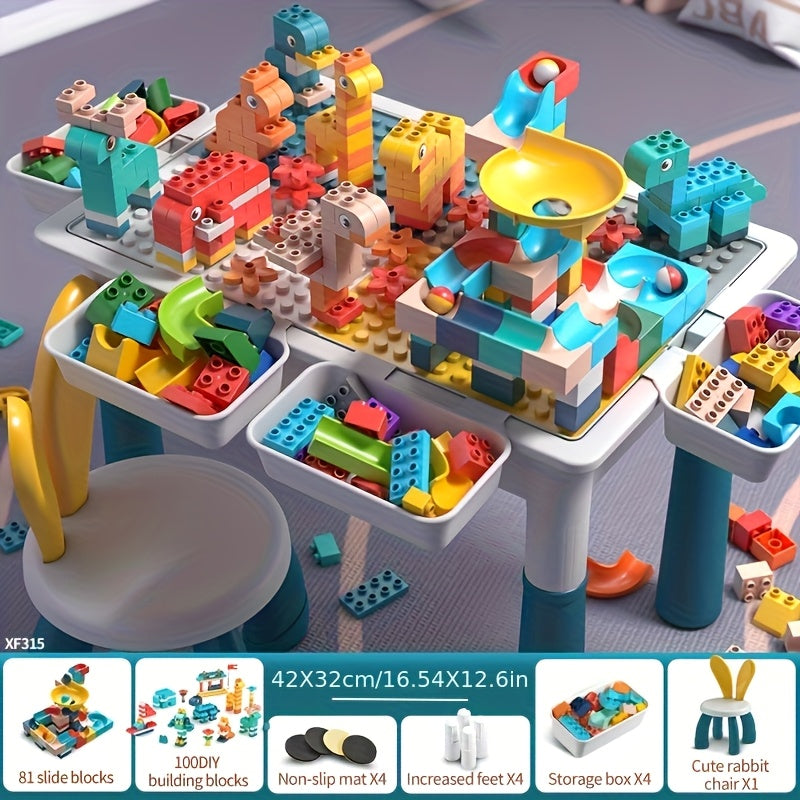Kids Building Block Table Set with Chair and Storage 16.5x12.6 Inch LEGO Compatible Activity Desk for Boys Girls Ages 3 Plus - Birthday Christmas Gift