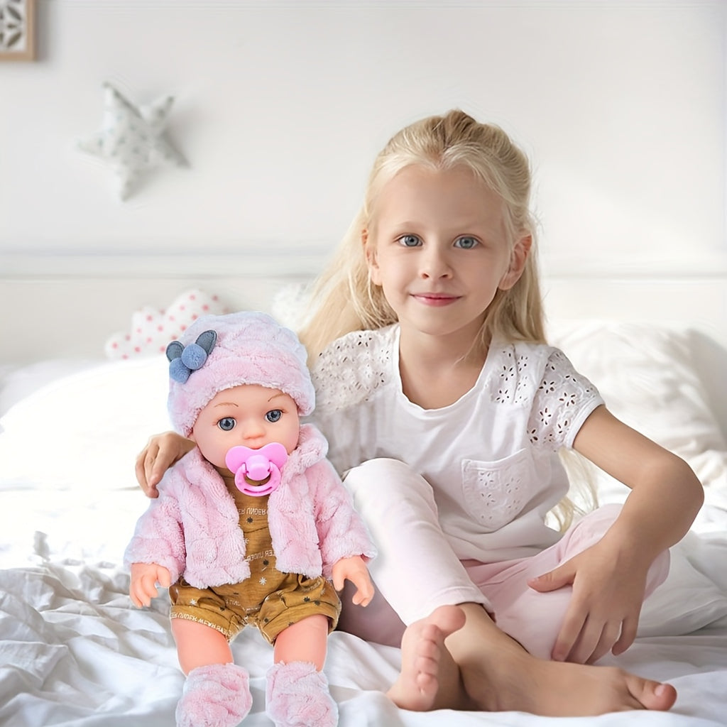 Reborn Baby Doll 12 Inch with Pink Plush Outfit Hat Socks & Pacifier – Lifelike Newborn Girl Doll for Kids Ages 3+ Birthday Christmas Holiday Gift