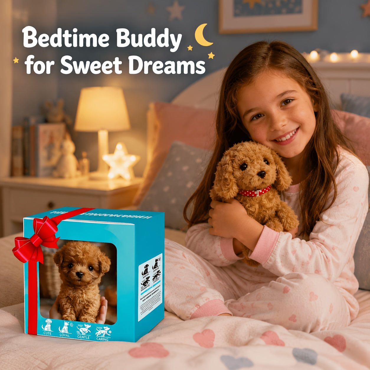 Teddy Brown Plush Puppy Gift Set – Walking Puppy Toy in Gift Box, Cute Soft Plush Dog for Kids, Christmas Birthday Present for Boys Girls Ages 3+