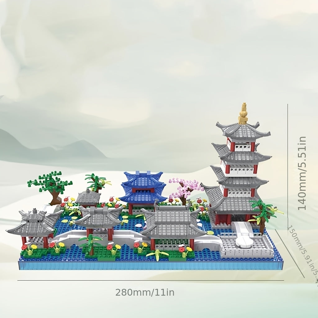 Chinese Architecture Building Blocks 3282 Pieces, Hangzhou West Lake Miniature Model with Pagoda Cherry Blossom Botanic Landscape, STEM Collectible Display Set for Adults Teens Ages 14+, Birthday Christmas Gift