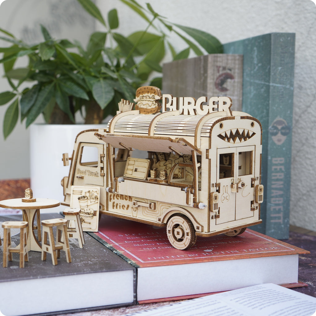 3D Wooden Puzzle Fast Food Truck Model Kit Basswood DIY Assembly Building Toy, Creative Wood Craft Gift for Adults Teens Kids, Christmas Halloween Birthday Present