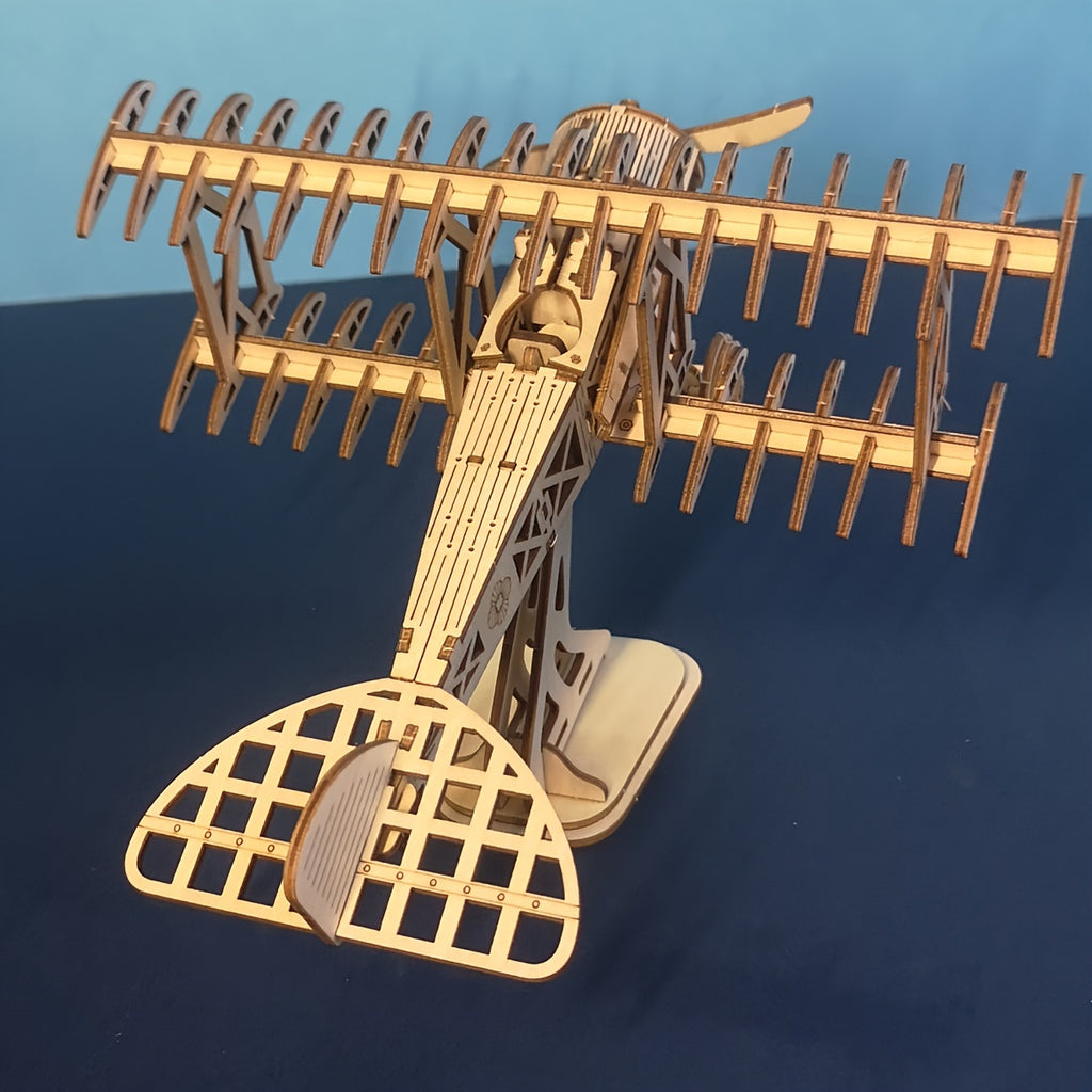 3D Wooden Puzzle Bi-Plane Model Kit – DIY Wood Craft Biplane Building Set, Handmade Gift for Kids Teens Adults, Christmas Birthday Gift