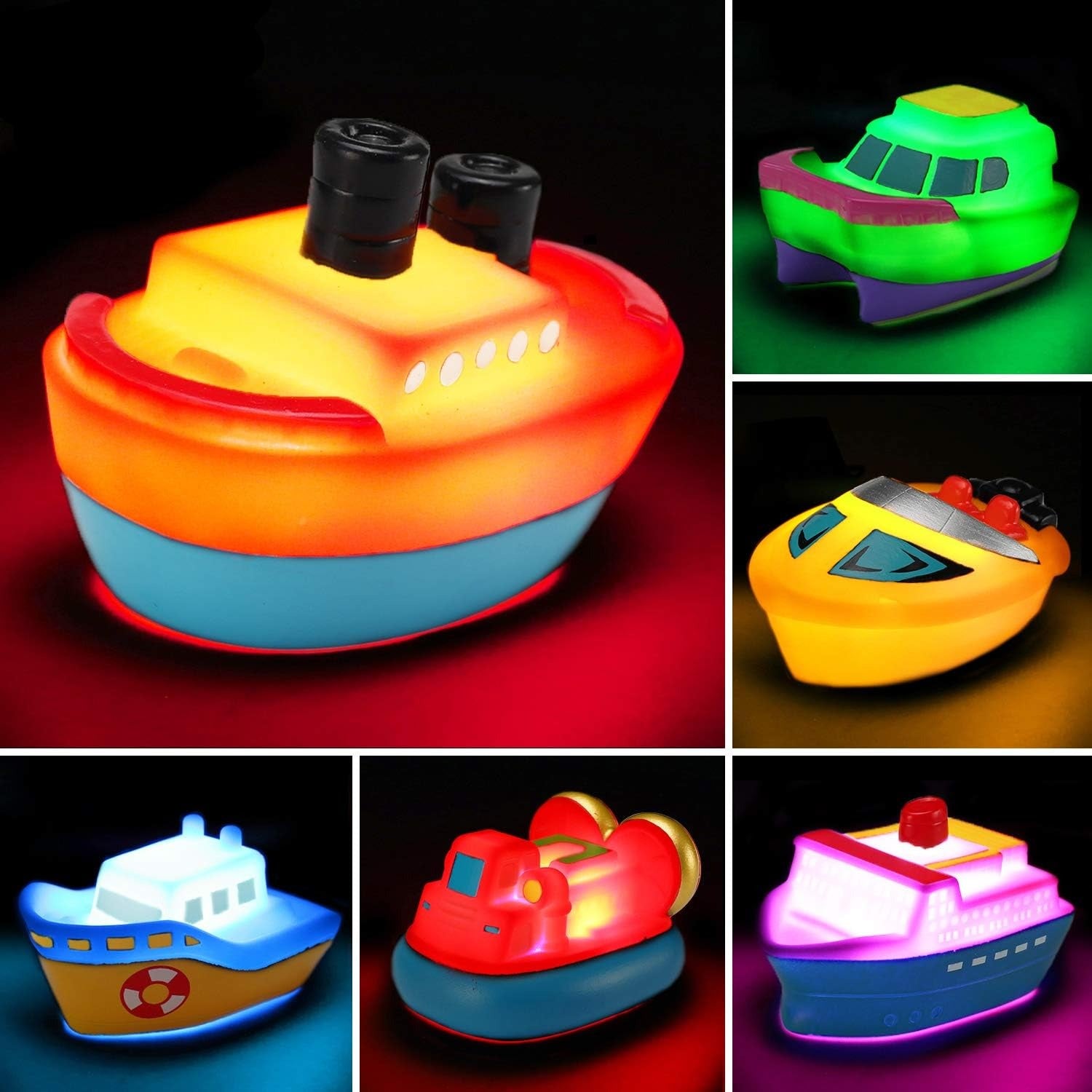 Light-Up Boat Floating Bath Toys 6 or 8 Pcs – Flashing Color-Changing LED Ships for Baby, Infant & Toddler, Bathtub Shower & Pool Toys, Random Colors, Fun Water Play Gift for Kids