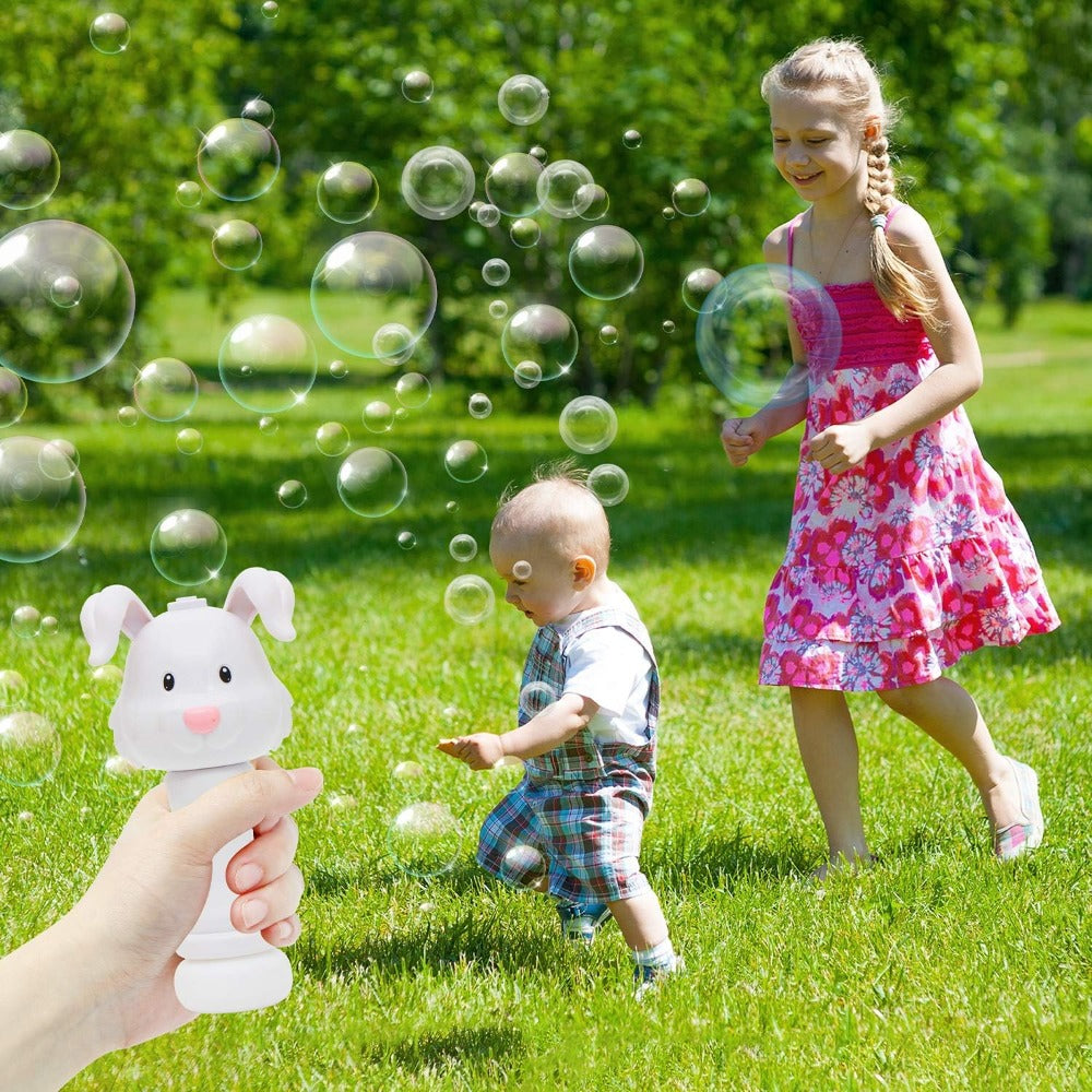 Duck & Bunny Bubble Wand Set of 2 with Bubble Solution - Electric Animal Bubble Maker for Kids, Easter Summer Outdoor Toy, Birthday Wedding Party Favor Gift for Boys Girls