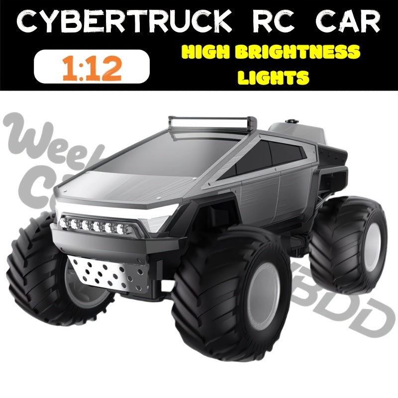 1:12 RC Monster Truck 4WD All-Terrain 2.4GHz Remote Control Car LED Lights Sound Music Ergonomic Grip Cybertruck Pickup Style Off-Road Kids Boys Birthday Christmas Gift