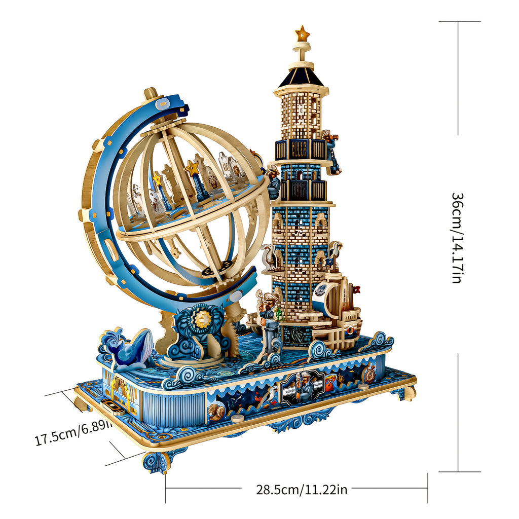 3D Wooden Globe Puzzle with Music Box – Rotating Earth Model Kit, STEM Educational Toy & Home Desk Decoration, Birthday Gift for Kids Adults