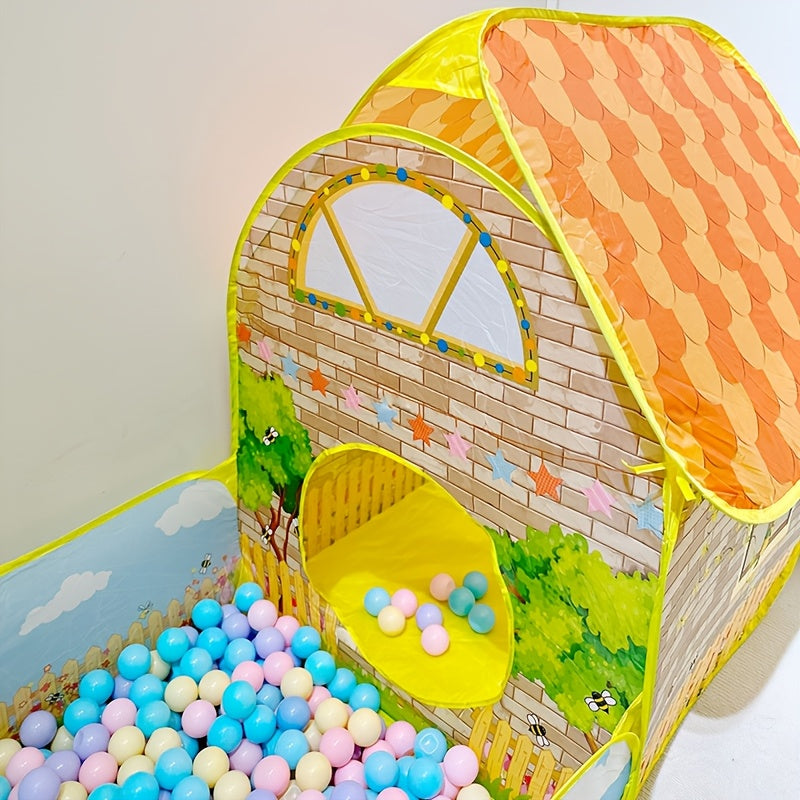 Kids Play Tent with Ball Pool Cartoon Cottage Playhouse for Toddlers Ages 1-6 - Indoor Outdoor Ball Pit Tent - Christmas Halloween Birthday Gift for Boys Girls