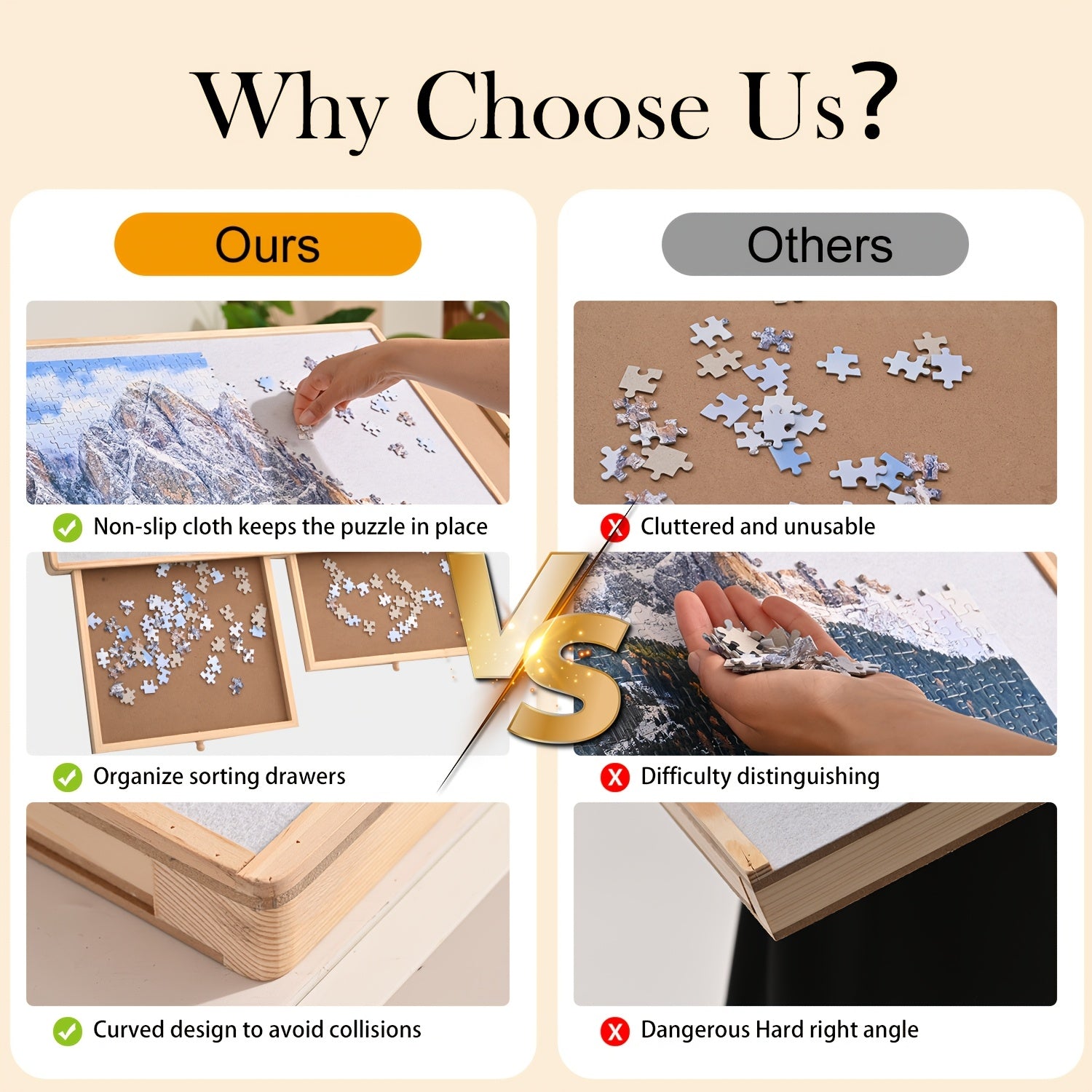 Wooden Jigsaw Puzzle Board Table 2000 Pieces 41.5x29.6 Inch Tilting Puzzle Plateau with 4 Magnetic Drawers & Cover for Adults