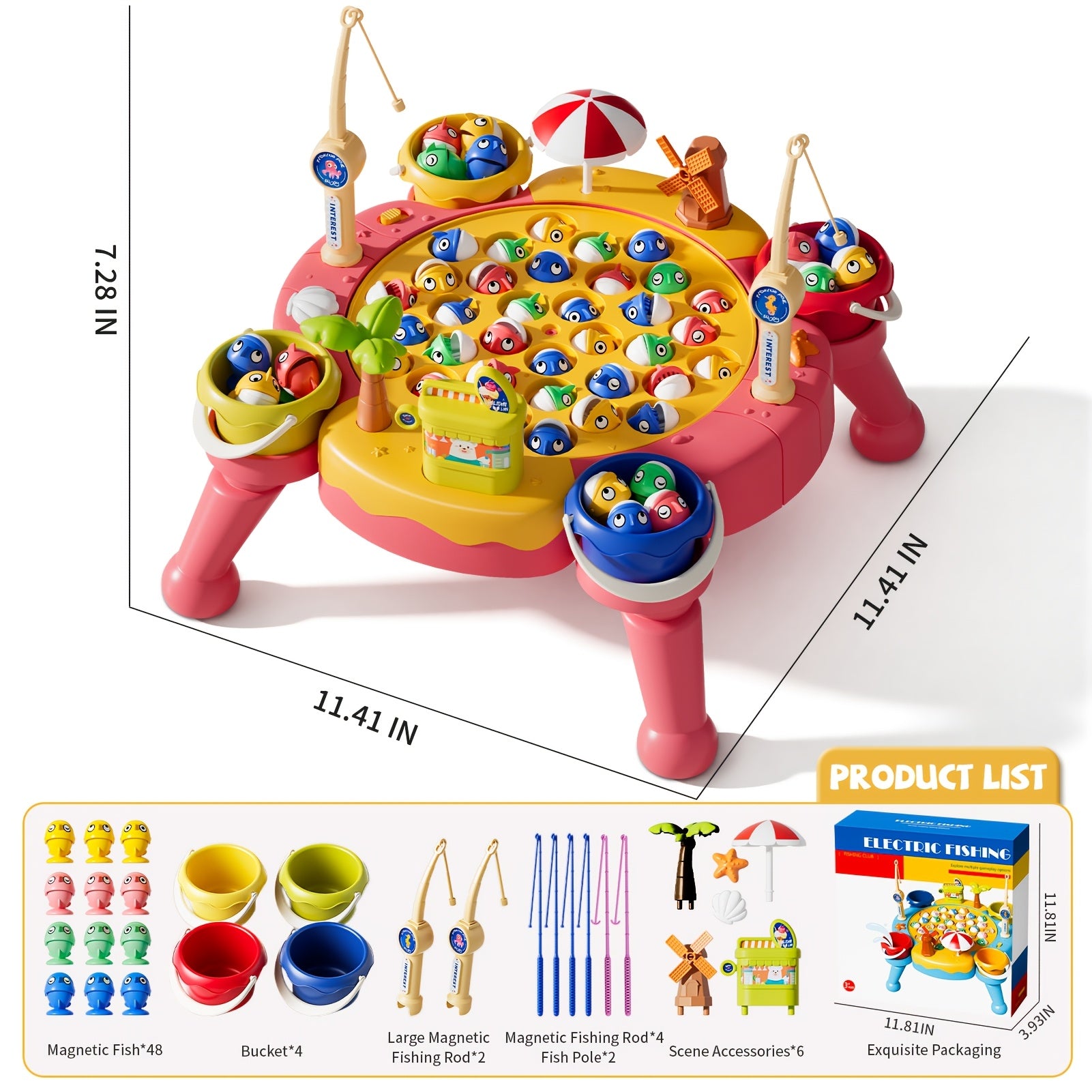 Kids Magnetic Fishing Game Toy 66pcs Ocean Theme 1-8 Players Educational Fine Motor Skills Toddler Boys Girls Birthday Holiday Gift Ages 1-8