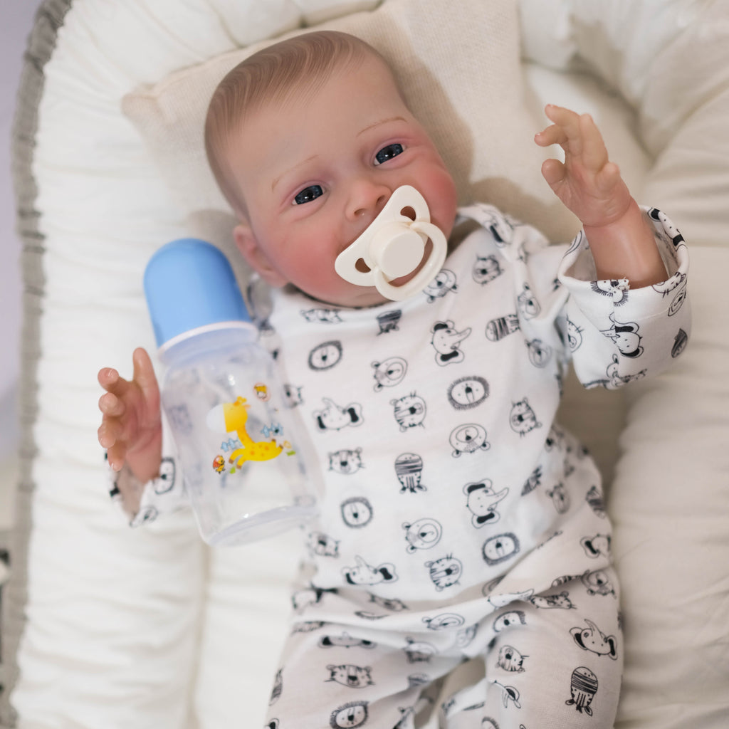 Awake Smile Reborn Baby Doll 19 Inch Soft Cloth Body – Lifelike Newborn with Hand-Painted Details, Fits 0-3M Clothes, Pacifier, Bottle & Birth Certificate, 49cm Gift for Girls