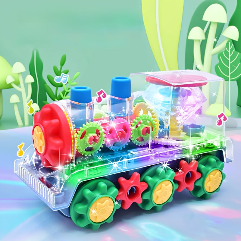 Electric Transparent Gear Train Toy for Toddlers with Flashing Lights & Music – 360 Spin Educational See-Through Gear Vehicle, Fun Learning Gift for Boys & Girls Ages 2+
